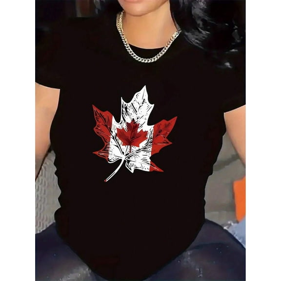 【New Arrival】Canada Flag Maple Leaf Art Graphic T-Shirt, Cotton Crew Neck Short Sleeve Tee, Canadian National Day Casual Wear Patriotic Gift