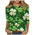 thumbnail image 2 of St.Patrick's Day Shirts For Women Shamrock Heart Graphic Tees St Patty'S Lucky T Shirt Irish Round Neck 3/4 Sleeve Tops Green S, 2 of 5