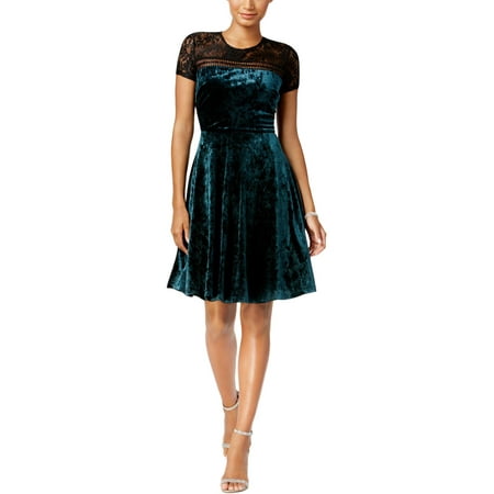 SANGRIA Womens Green Velvet Illusion Short Sleeve Crew Neck Above The Knee Fit + Flare Dress Petites  Size: (The Best Sangria Ever)