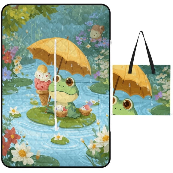 Cute Witch Frog Waterproof Picnic Blanket with Foldable Zipper, Suitable for Outdoor Use, Suitable for Travel, Camping, Beaches, Parks, Grasslands, Picnic Blanket Accessories