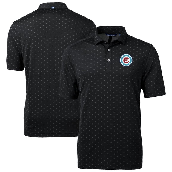 Men's Cutter & Buck Black Chicago Fire Virtue Eco Pique Tile Print Recycled Polo
