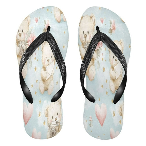 YAZAOOSummer Flip Flops Creatively Camera-ready Teddy Friends Simple Beach Sandals