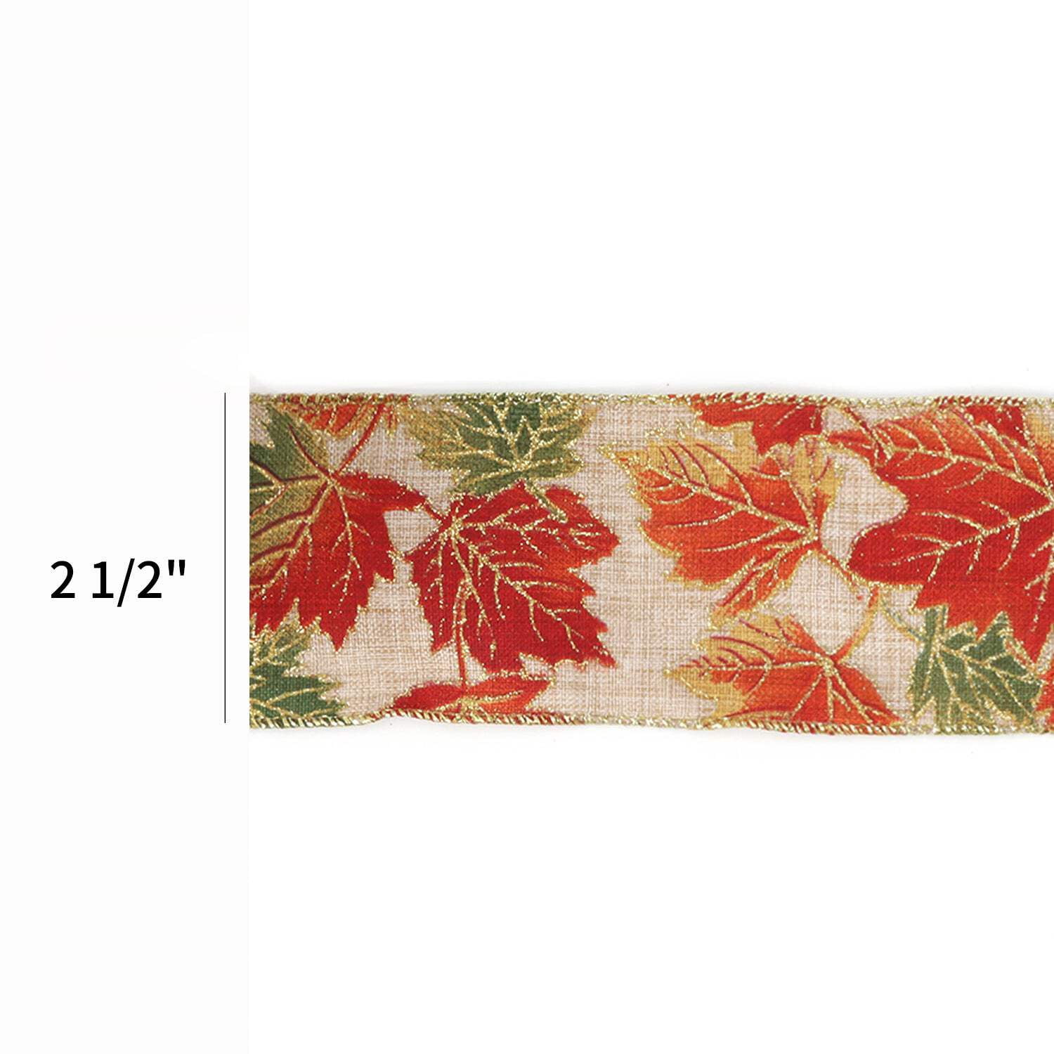 LaRibbons 2 1/2" Wired Ribbon | "Glitter Maple Leaf" Natural/Multi | 10 Yard Roll