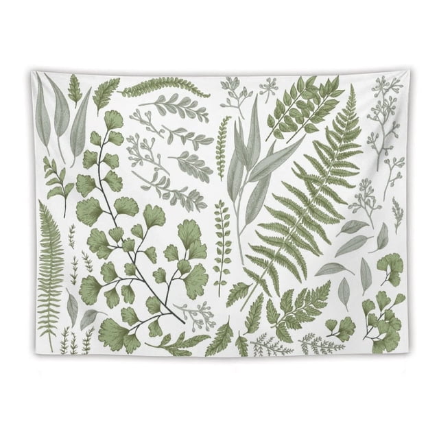 Tapiz de tela de poliéster botánico floral con tapiz colgante de pared de primavera blanca verde, dormitorio de sala de estar de 60 pulgadas de largo x 80 pulgadas de ancho