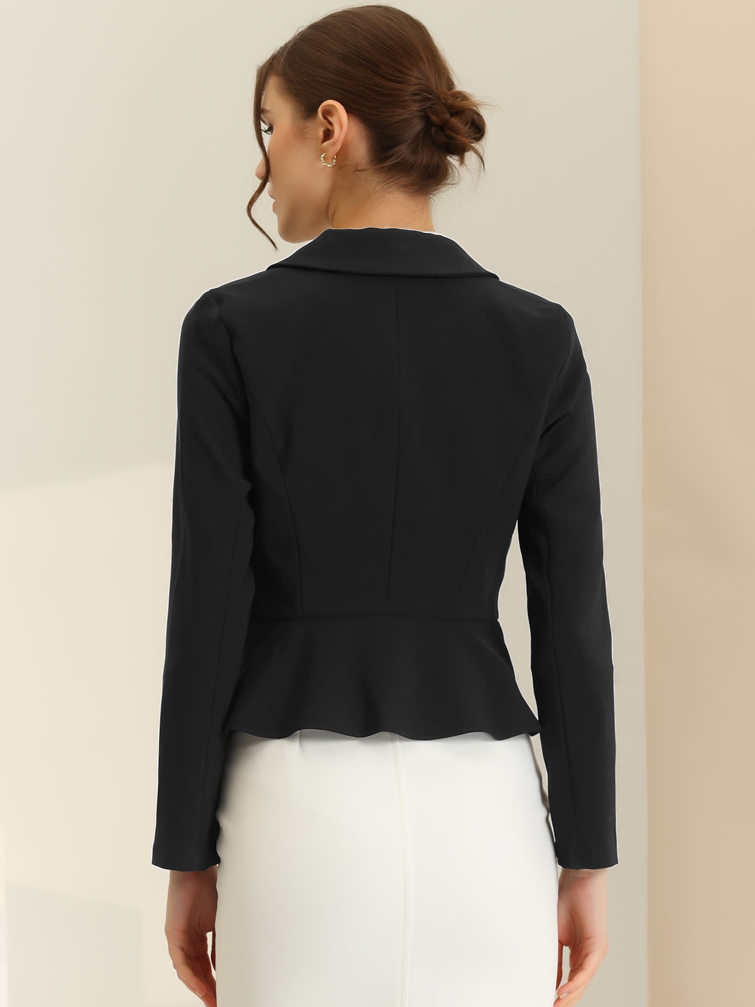 DARING DIVA Women's Vintage Shawl Collar Ruffle Hem Short Blazer L Black