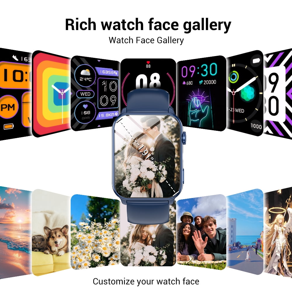 Blackview 1.91-inch Smartwatch fits for Samsung Android iPhone,100+ Sports Modes/Answer/Make Calls/IP68 Waterproof,Smartwatch for Men Women's,Blue