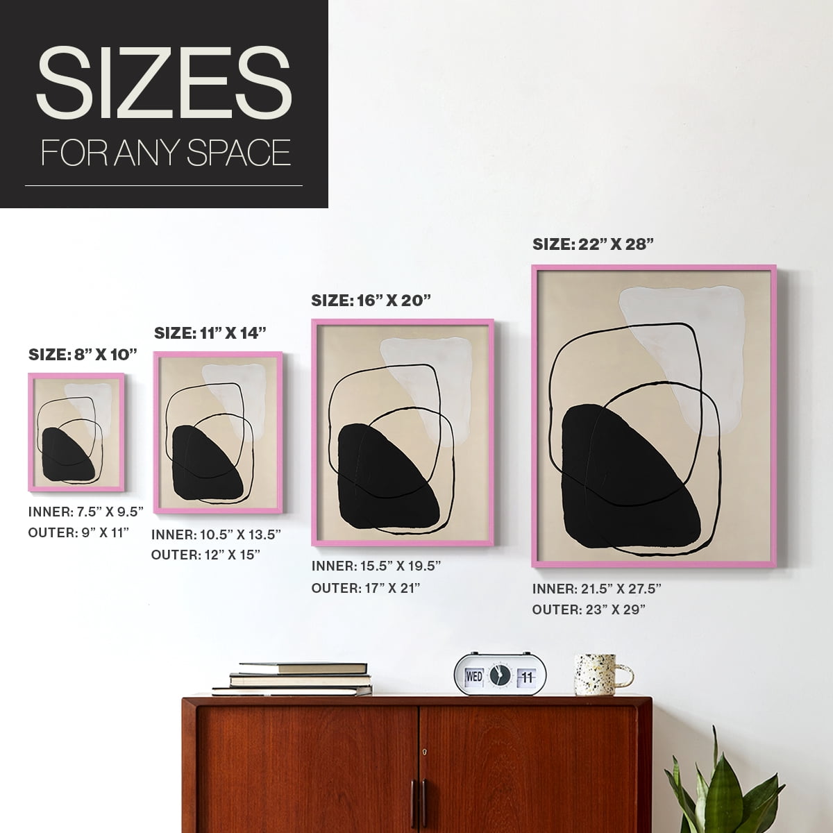 Avant Mod II Framed Print in Pink Solid Wood Framed Print No Nail Hanging