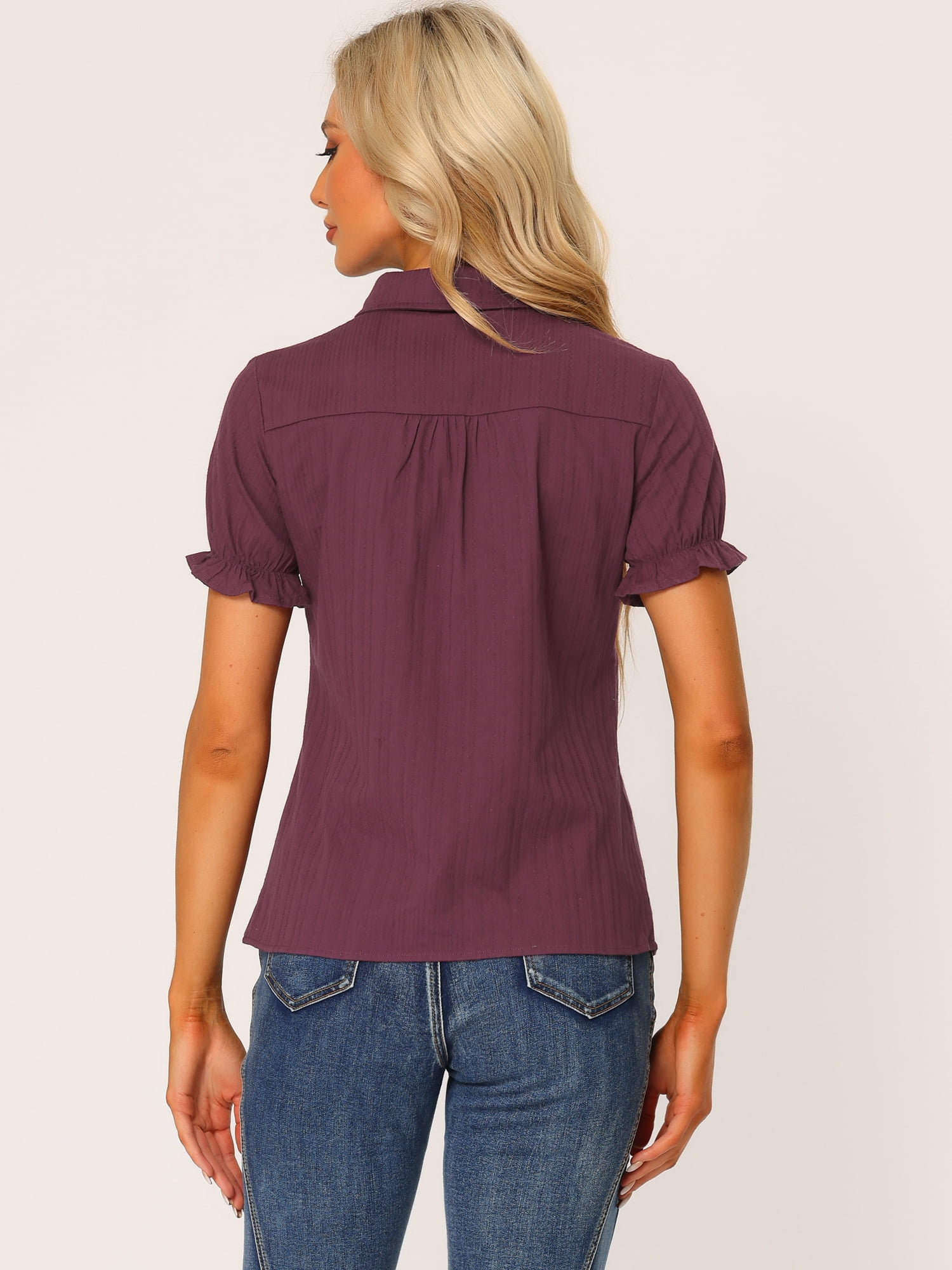 DARING DIVA Women's Cotton Frilled Peter Pan Collar Blouse XL Purple