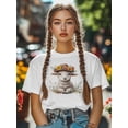 thumbnail image 5 of Women's T-Shirt Cute Little Sheep Daisy Flowers Short Sleeve Casual Tee Classic Crew Neck T Shirt for Women White, S, 5 of 7