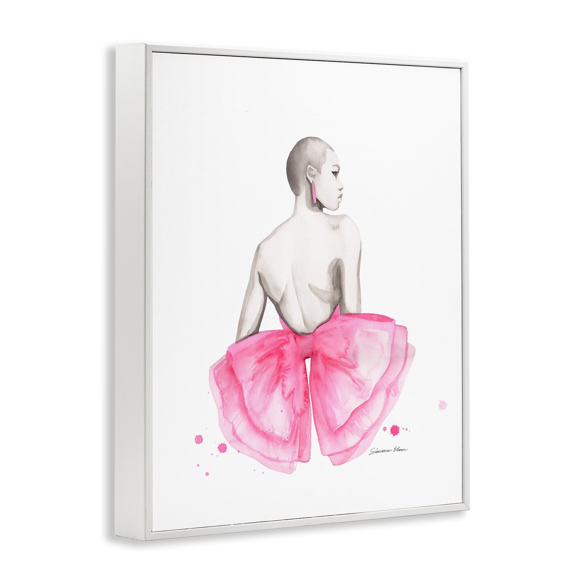 Stupell Industries Pink Bow Portrait From Behind White Framed Giclee Art, design by Simone Elum