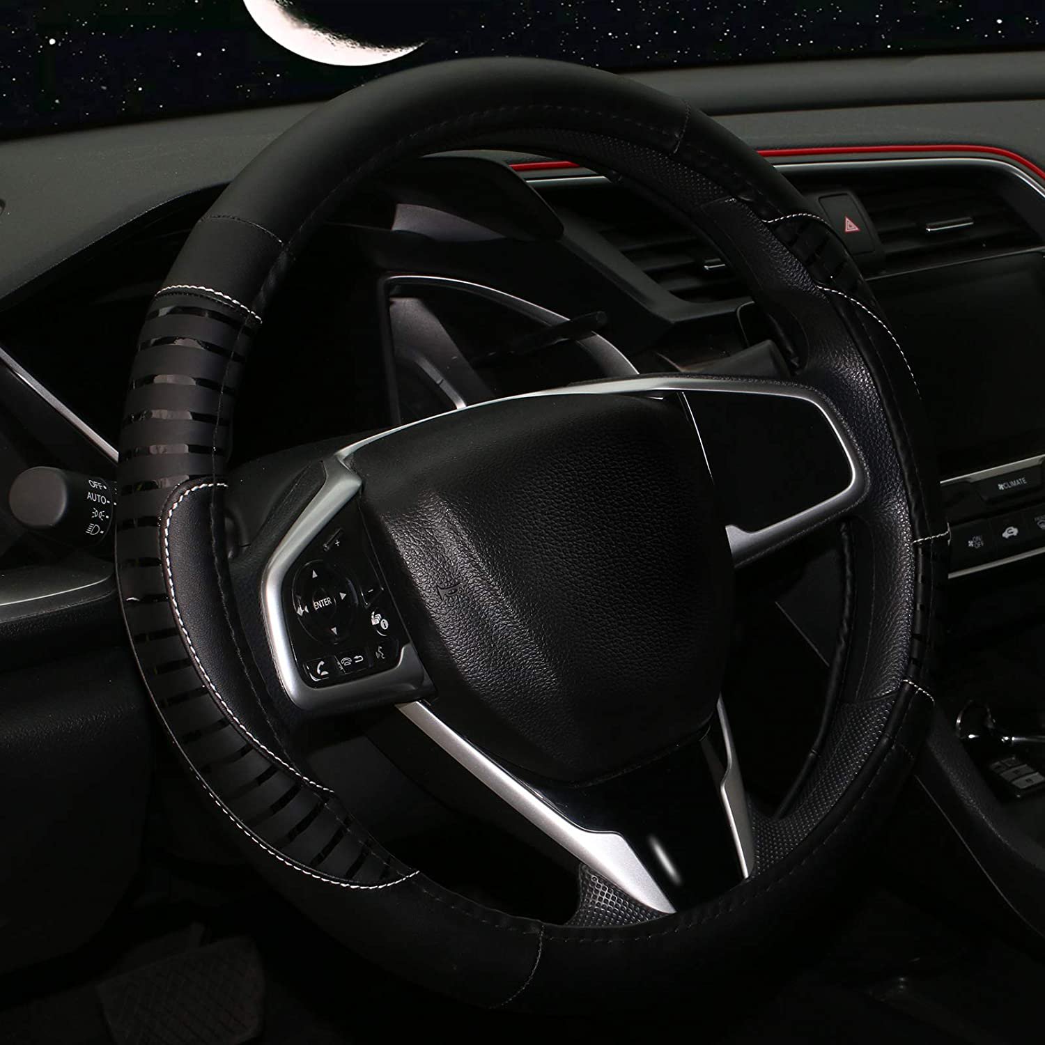 Car Steering Wheel Cover Leather Breathable Anti-slip Interior Accessories Black