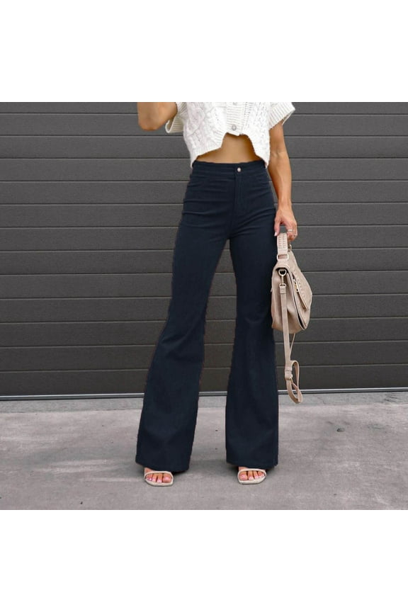 Women's Fashion Slim Fit Comfortable Solid Color Pocket Casual Flared Pants for Beach Vacation Travel