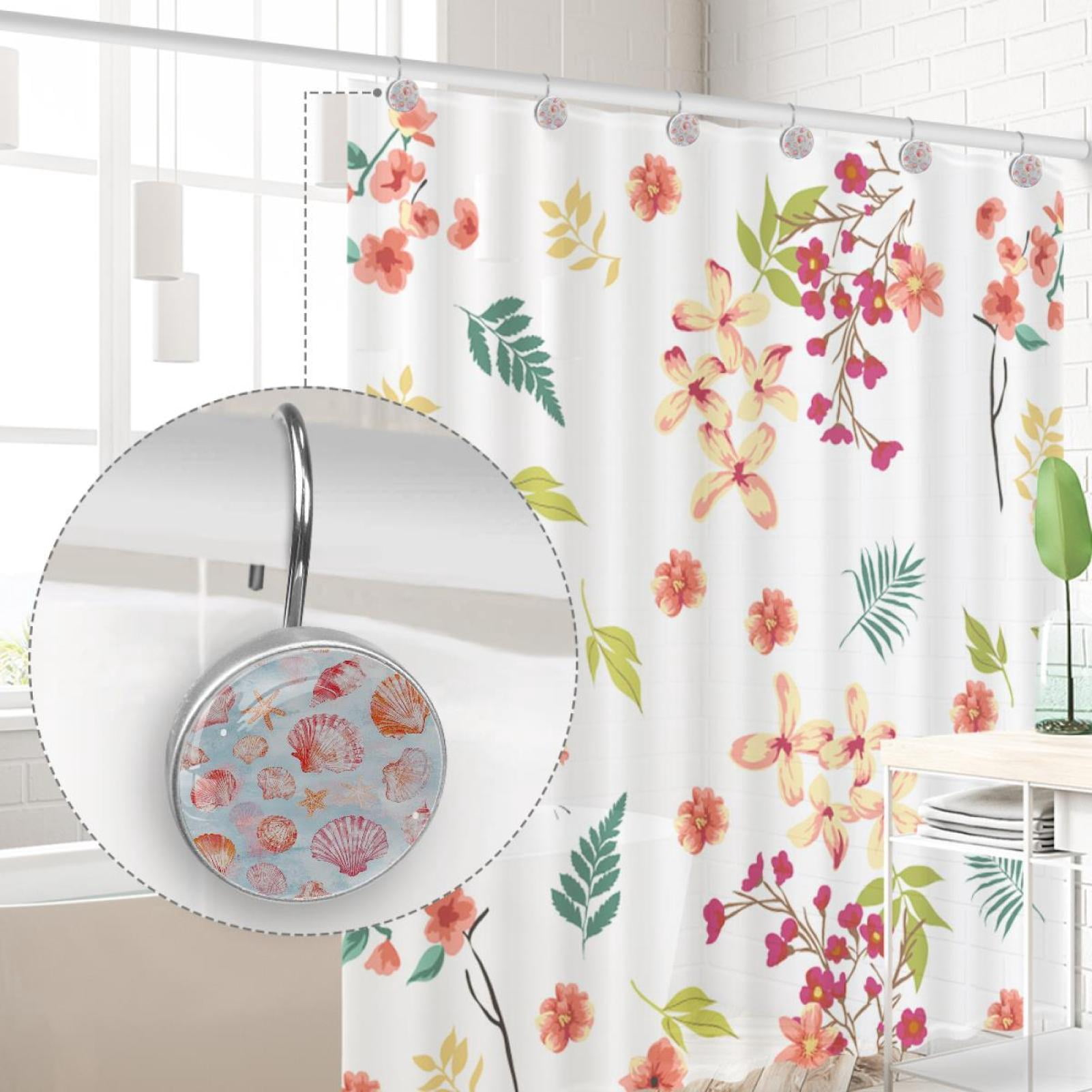 Beautiful Shells Shower Curtain Hooks Round Crystal Glass, Set of 12 Shower Curtain Rings - Shower Hooks for Curtain Shower Rings