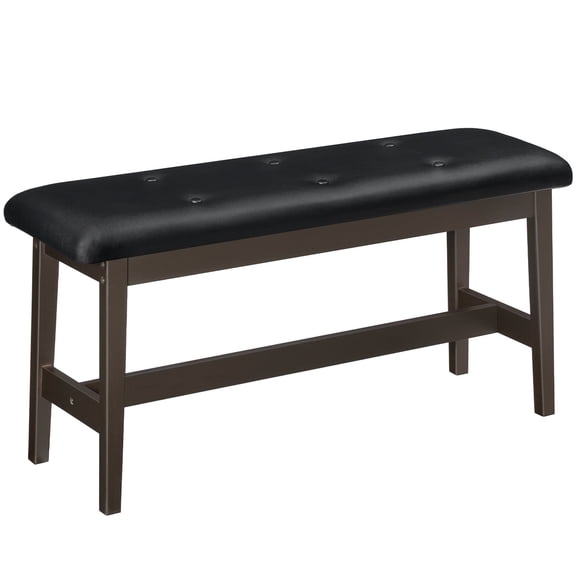 HOOBRO Dining Bench, Bamboo Dining Room Bench with PU Leather Upholstered Seat, for Kitchen, Living Room, Hallway, Kitchen, Entryway, Brown and Black CB13CD01