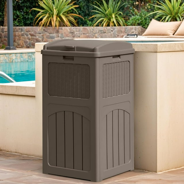 Homall Homes & Gardens Patio 30 Gallon Patio Trash Can Plastic Kitchen Garbage Can,Khaki