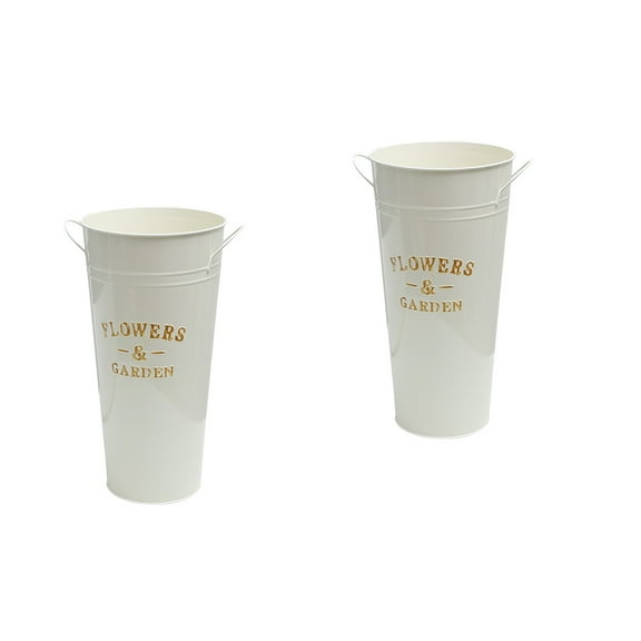 2 Pcs Vase Umbrella Table Galvanized Vases Pots Plant Flower Beige