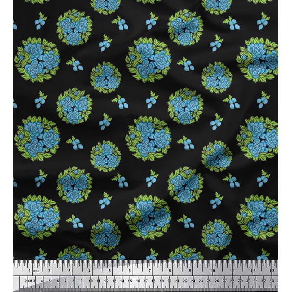 Soimoi Cotton Duck Fabric Berries,Leaves & Peony Floral Printed Craft Fabric by the Yard 42 Inch Wide