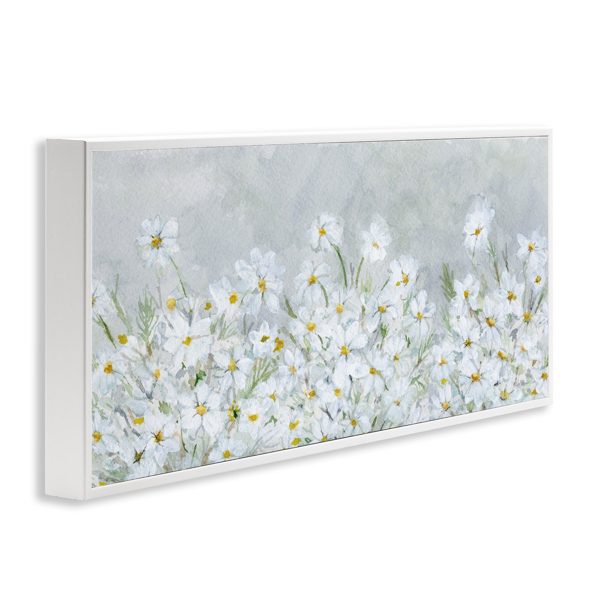 Stupell Industries Subtle Brushed Daisies Botanical & Floral Painting White Framed Art Print Wall Art, 30 x 13