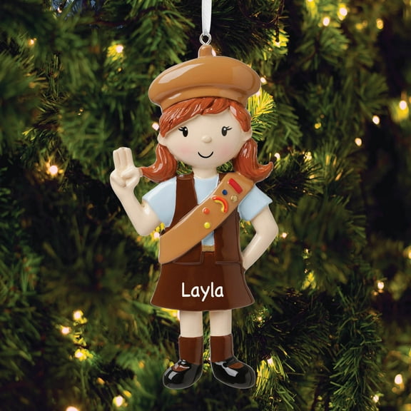 Personalized Girl's Club Brown Uniform Christmas Tree Ornament