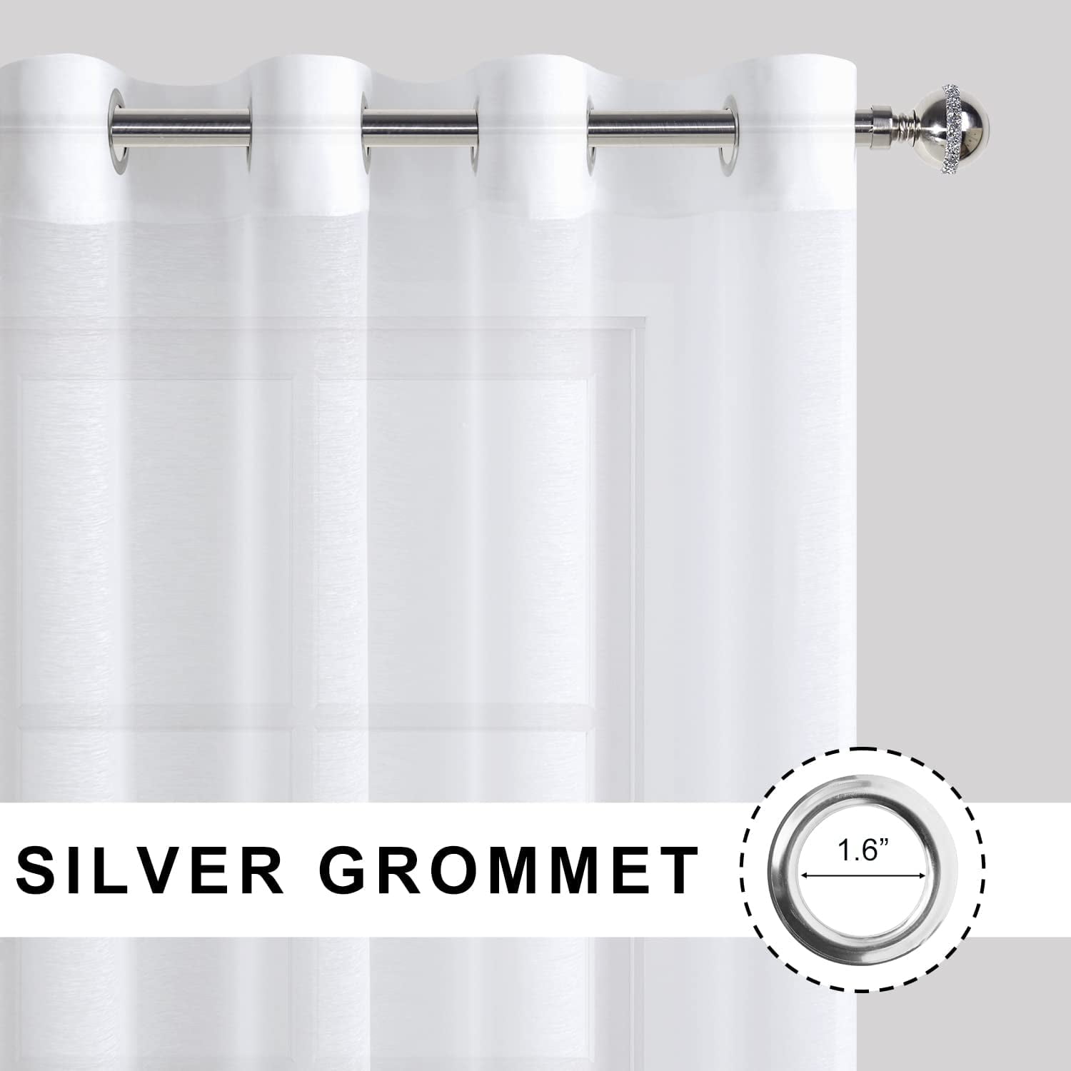 JIUZHEN White Sheer Curtains 84 Inches Long - Grommet Semi Transparent Light Filtering Window Drapes for Bedroom Living Room, 52Wx 84L, Set of 2 with Tiebacks