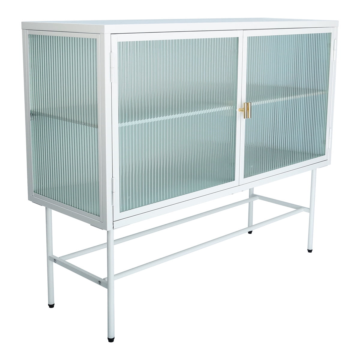 Credenza Sideboard Buffet, Fluted Glass Kitchen Cupboard