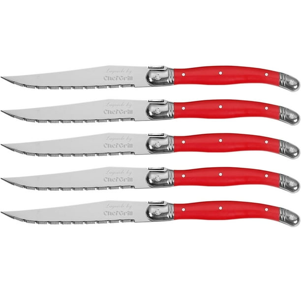 Cuchillos con Mango Ergonómico LaguioleRed 5 pza 23 cm Carmesí Acero Inoxidable Cuchillo para carne.