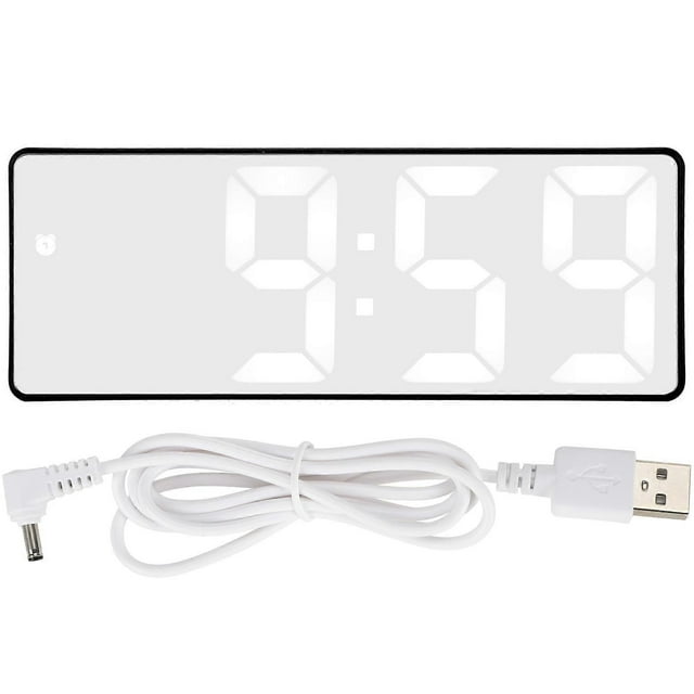 Réveil miroir LED, électronique, numérique, rechargeable, USB, décoration miroir, rectangulaire, coque noire, miroir, lampe blanche
