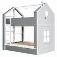 thumbnail image 4 of Full-Over-Full Two-Tone Accent Bunk Bed Frame with Cabinet, Drawers & Shelves, Modern Storage Kids Bed with LED Light Strip, 4 of 10