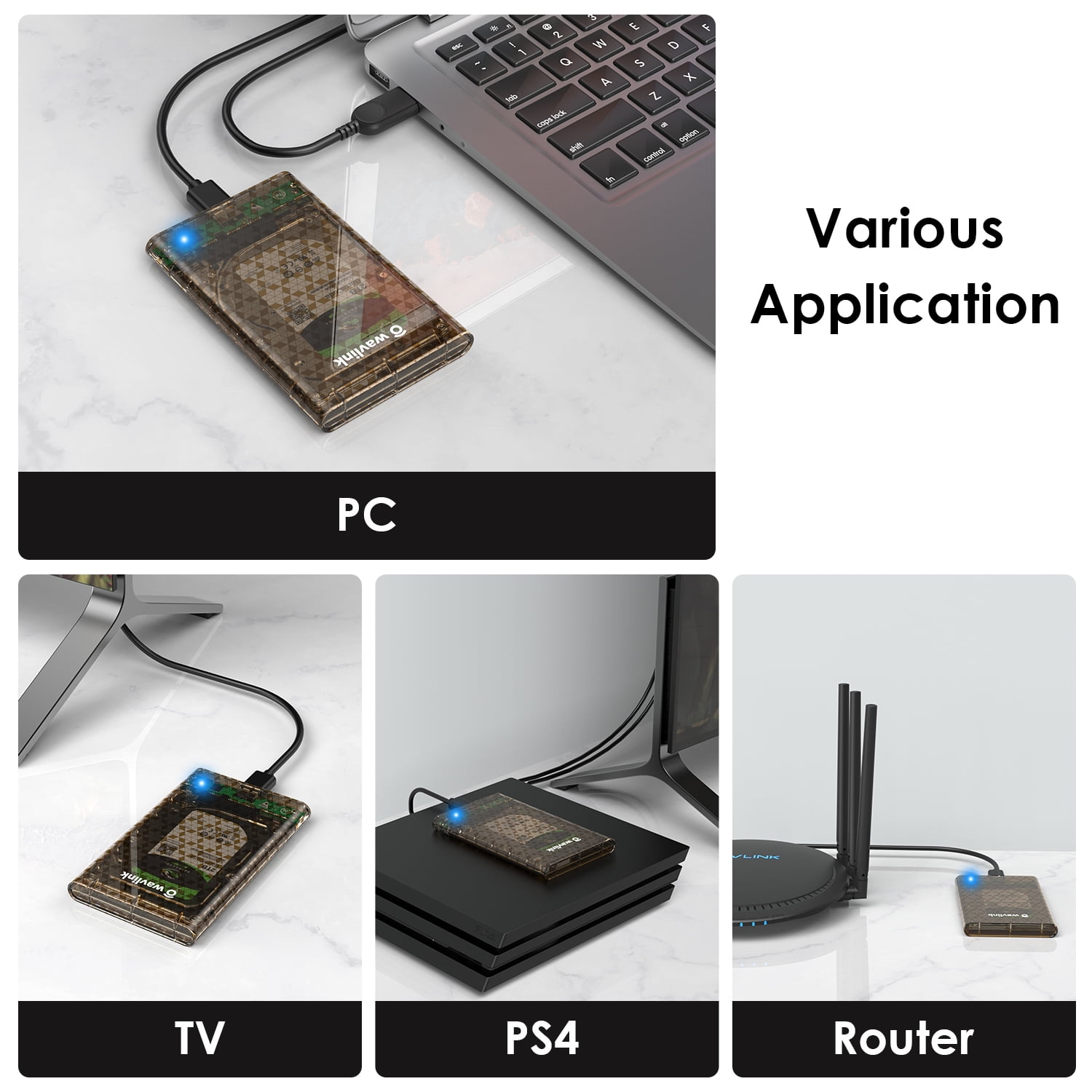 USB 3.0 to SATA External Hard Drive Enclosure for 2.5 inch 5mm/7mm/9.5mm SATA I/II/III HDD/SSD Support UASP Function, Max 4TB Tool-Free Design