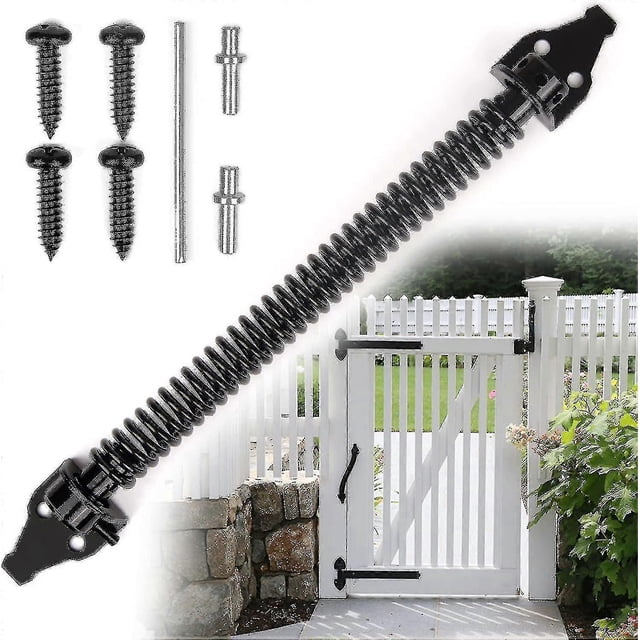 Self Closing Gate Spring Hardware Adjustable Metal Spring Closure Compatible Light To Heavy Duty Wooden Gates Door Fence Black Garden Gate Closer Comp