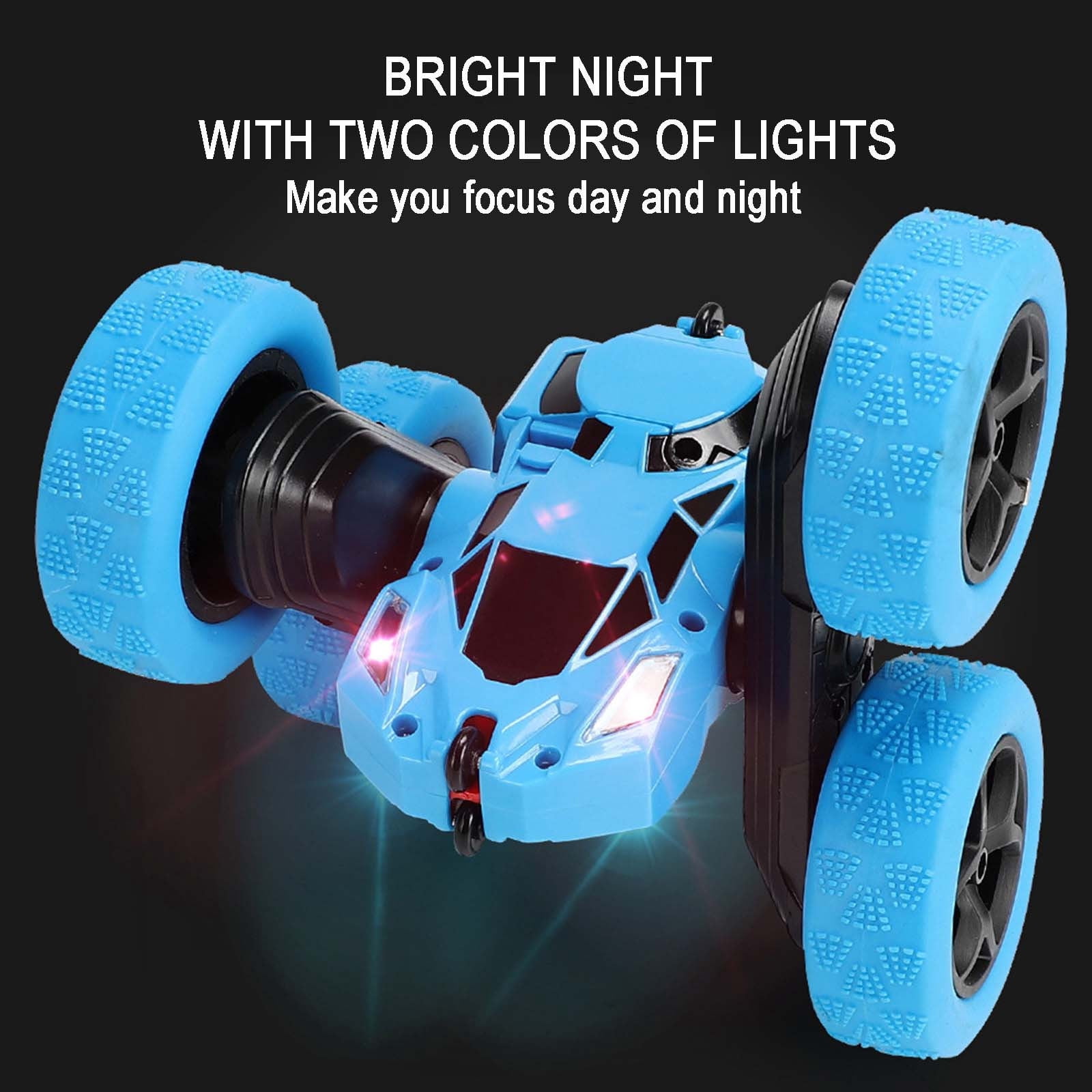 Blue Blue Rechargeable 360° Rotating Rc Stunt Car Double Sided Tumbling Vehicle With Led Lights Remote Control Toy