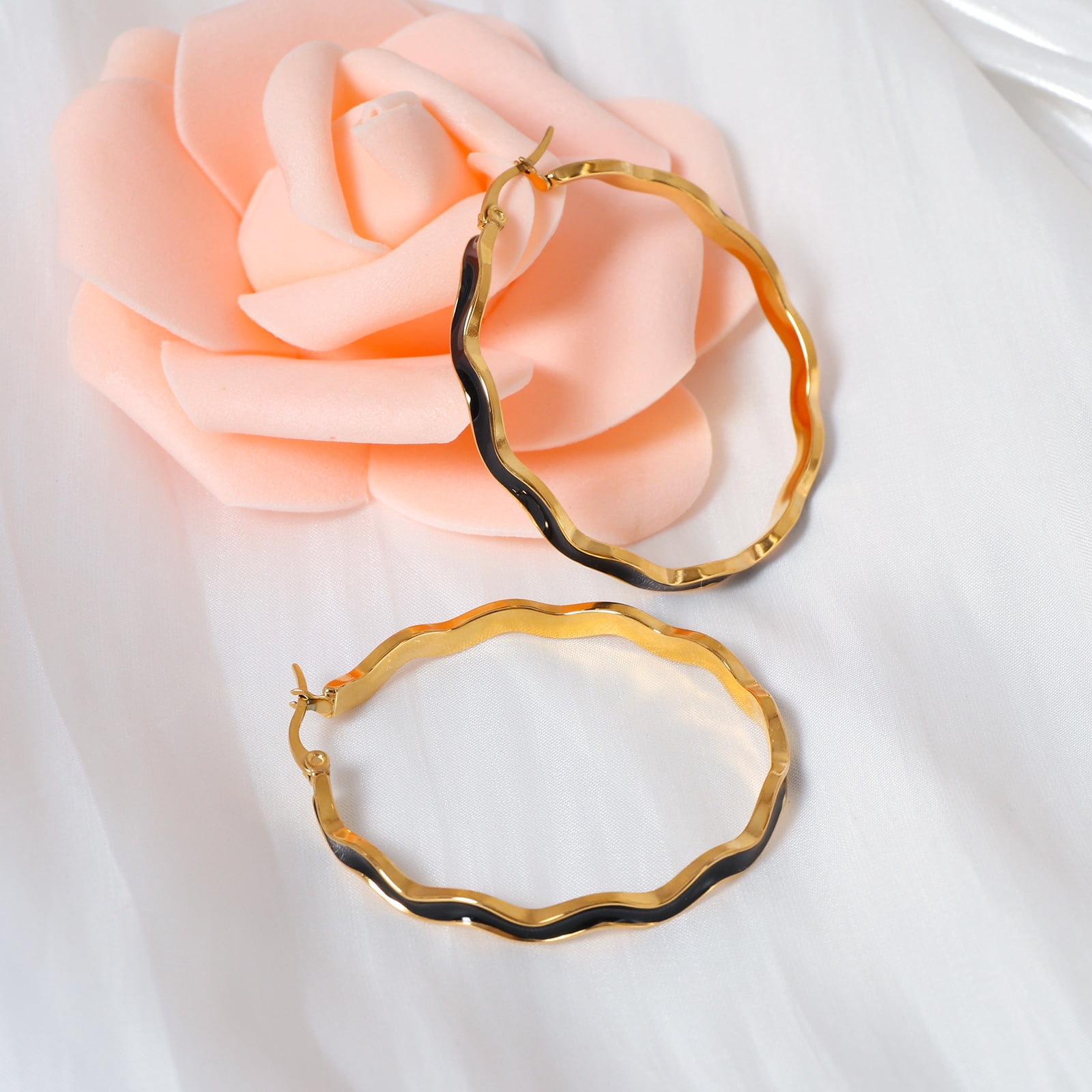 Lsnesstla Chunky Enamel Hoop Earrings for Women 18K Gold Plated Colorful Wave Earrings Jewelry  Gift for Girlfriend Wife