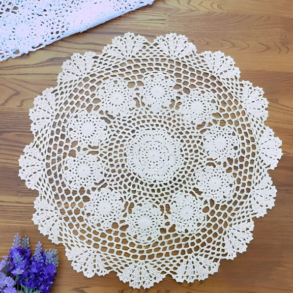 AUQ 2026 New 20" Small Round Lace Table Cloth,Vintage Crochet Cotton Floral Tablecloth with Vintage Floral Patterns for Birthday Parties,Weddings,Dining Room Tables,White
