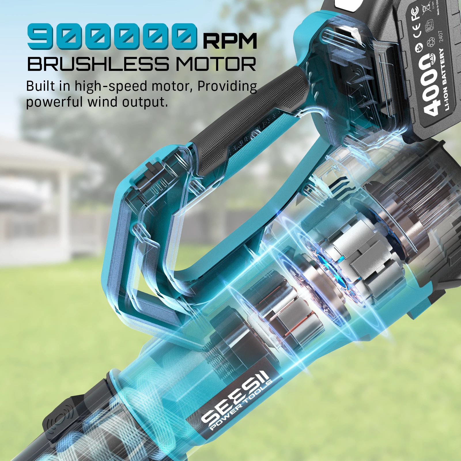 SEESII 21V Leaf Blower Cordless with 2 x 4000mAh Batteries and Charger, 780CFM 400MPH Electric Leaf Blower with Variable Speed Control, Handheld Battery Blower for Lawn Care, Dust and Debris