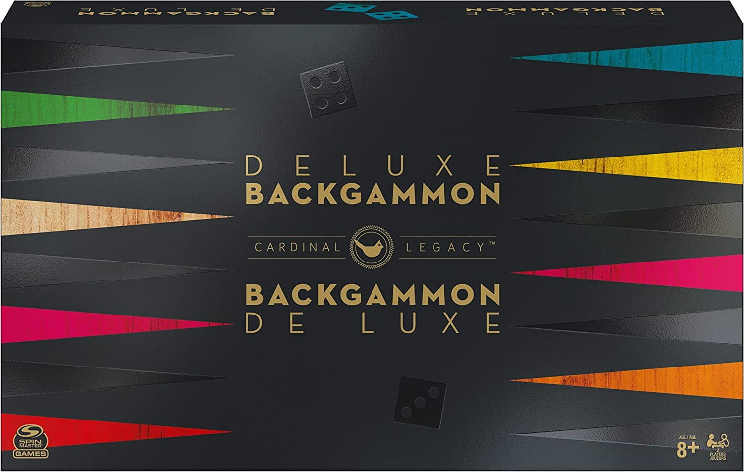 Cardinal Legacy Deluxe Wooden Backgammon Board Game, 2 Players, with Cups and Dice