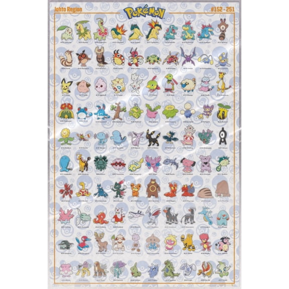 Pokemon - TV Show Gaming Poster (100 Johto Region Pokemon) (Size: 24" x 36") (Laminated Poster)