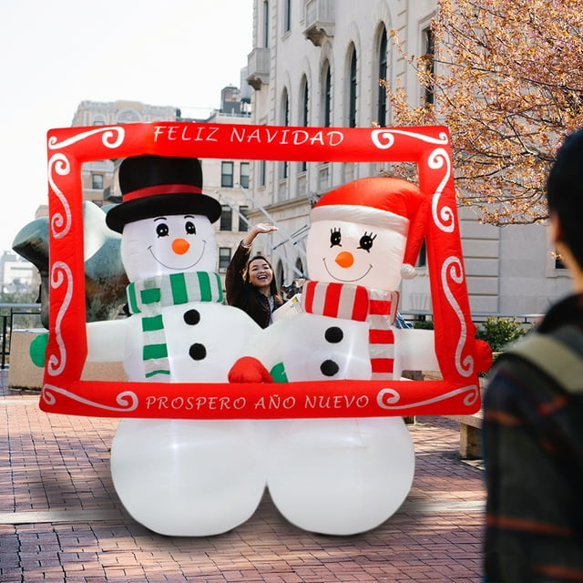 Inflable Navideño Pareja de Nieve Foto Del Recuerdo Importadora La Merced Poliéster Pu Alta Resistencia Iluminación Led