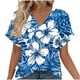 thumbnail image 2 of Xuyuer Women's Elegant V-Neck Floral Print Hem Loose Short Sleeve Out Blouse Top, 2 of 7