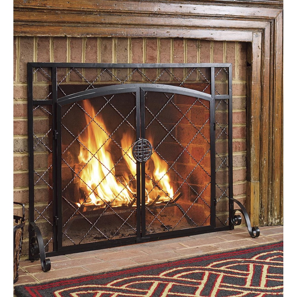 2Door Celtic Knot Design Flat Fireplace Fire Screen, Pewter Walmart