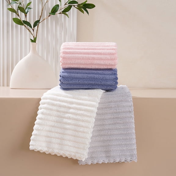 Striped Absorbent Towel 29.5x13.7 in Soft Thick Polyester | Fast Dry Bath, Gym, Beach, Spa | Gray Pink Navy White | Multi-Purpose, Durable, Gentle Touch