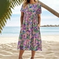 thumbnail image 3 of Women's Boho Floral Short Sleeve T Shirt Dress Summer Casual Loose Swing Tshirt Midi Dresses with Pockets, 3 of 6