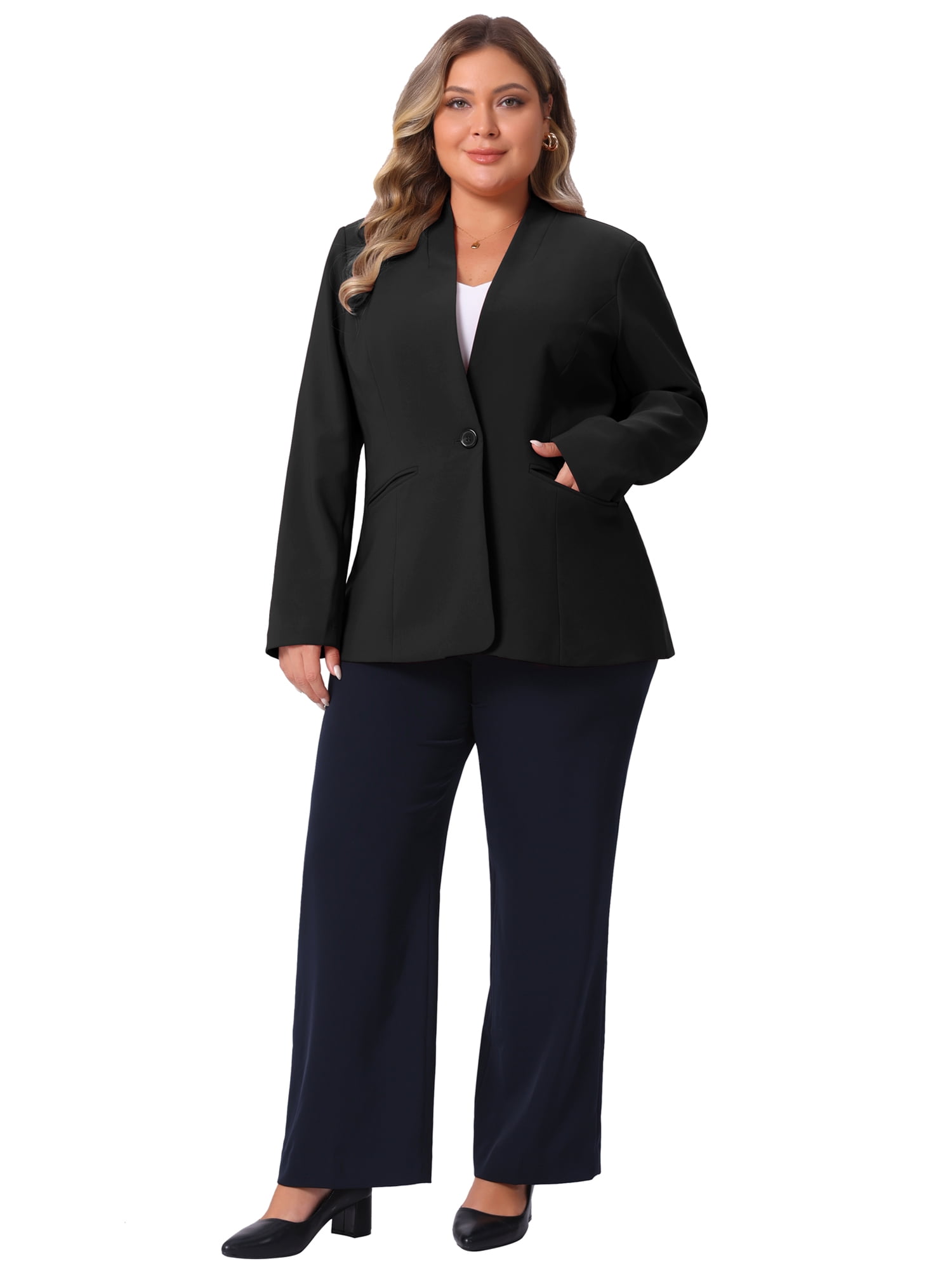 DARING DIVA Women's Plus Blazer Business Open Front Work Office Jacket 3X Black