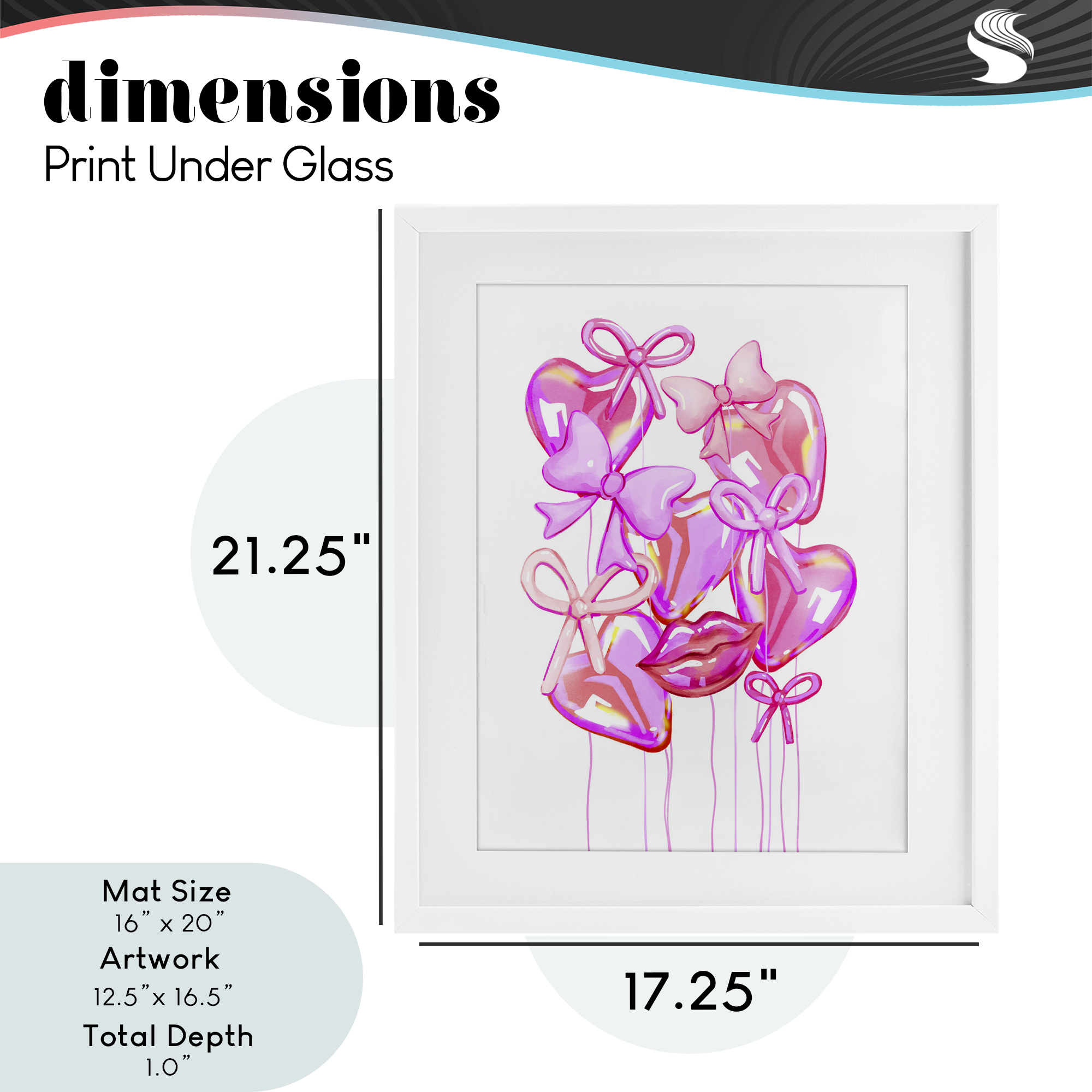 Pink Heart and Bow Balloons White Framed Print Under Glass, design by Ziwei Li