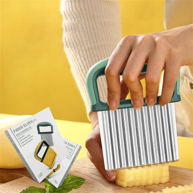 Potato Chopper Fruit Wavy Slicer with Handle Onion Cheese Manual Reusable Frying Crinkle Chopping Kitchen Hand Tool Bakery Cookware Chef Gadgets Green