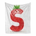 thumbnail image 1 of Letter S Soft Flannel Fleece Throw Blanket, Capital Strawberry and Green Leaves Organic Plant Realistic, Cozy Plush for Indoor and Outdoor Use, 70" x 90", Vermilion Green Orange, by Ambesonne, 1 of 6