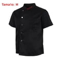 thumbnail image 2 of Chaqueta de manga corta para hombres y mujeres, camisa de cocinero ligera con broche frontal de verano, ropa , 3 colores a elegir - Negro M, 2 of 9