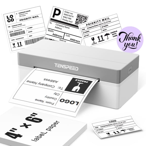 Tenspeed RP425 High-Speed Wireless Thermal Label Printer, Bluetooth for Express Shipping, Logistics and Warehouse Management, White