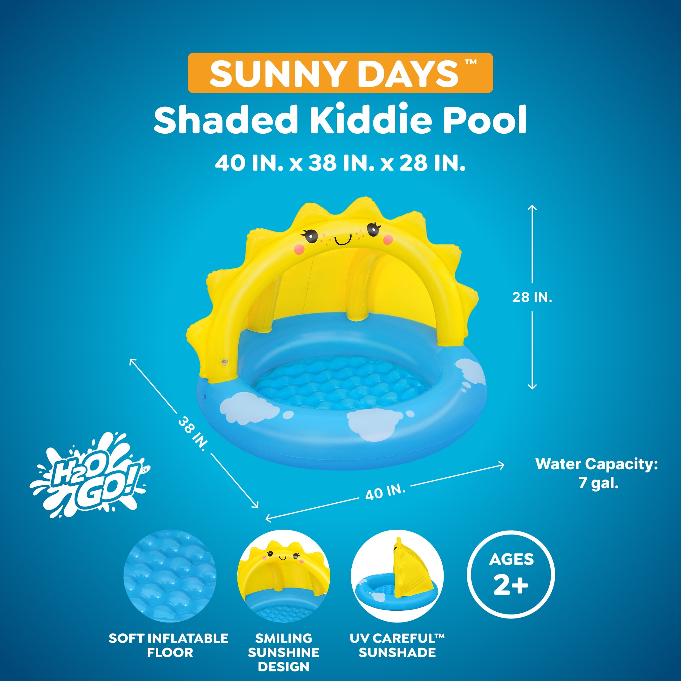 H2OGO! Sunny Days Inflatable Shaded Kiddie Pool 40 in. x 38 in. x 28 in.