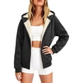 thumbnail image 5 of felwors Long Sleeve Sherpa-Lined Zip-Up Hoodie with Balloon Sleeves Oversized Fleece Sweatshirt for Women Winter Warm Casual Black for Size S, 5 of 6