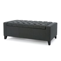 Benjara Storage Ottoman Bench- Dark Gray Fabric- Tufted Top- 51 Inch